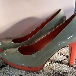 Grey and orange pumps